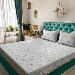 Klotthe Grey & Orange Floral Printed 400 TC Cotton King Bedsheet Set 2.50 m x 2.25 m-image-21
