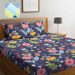 KLOTTHE Multicoloured Floral 210 TC 2 Queen Bedsheet with 4 Pillow Covers-image-66