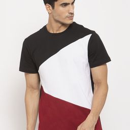 DOOR74 Men White & Black Colourblocked Round Neck T-shirt-image-95