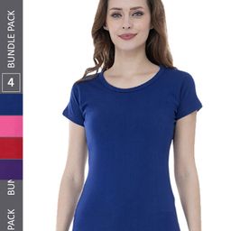 IndiWeaves Pack Of 4 Round Neck Pure Cotton T-shirt-image-40