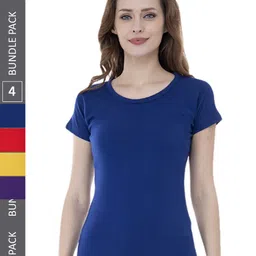 IndiWeaves Pack Of 4 Round Neck Pure Cotton T-shirt-image-41