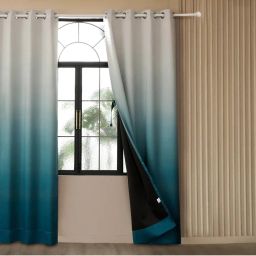 Story@Home Polyester Blackout Door Curtain Single Curtain, Cyan Blue & Light Grey (7 ft)-picture-8