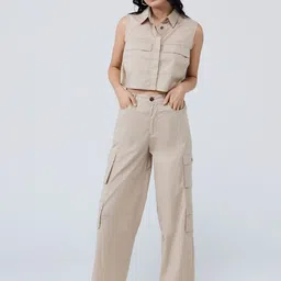 20Dresses Shirt Collar Crop Shirt With Trousers-12