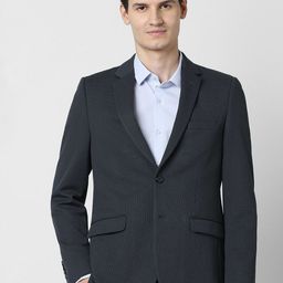 Peter England Elite Self Designed Notched Lapel Collar Slim-Fit Single Breasted Blazer-picture-7