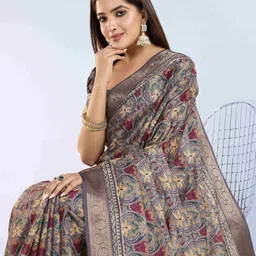 PBS PRINTS Ethnic Motifs Zari Pure Silk Tussar Saree-picture-24