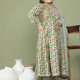 Rajnandini Floral Printed Pure Cotton Round Neck A-Line Kurta With Trousers And Dupatta image 3