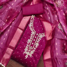 SHADOW & SAINING Floral Woven Design Beads And Stones Semi-Stitched Dress Material-image-58