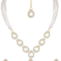 Atasi International Gold-Plated American Diamond & Kundan Studded & beaded Jewellery Set-58