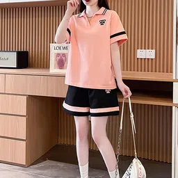 JC Mode Printed Shirt Collar T-Shirt With Shorts Co-Ords-image-74