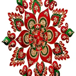 Kala Samarpan Red & Green Embellished Rangoli Centerpiece-image-28