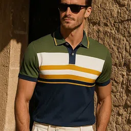 Dadu Dayal Men Striped Polo Collar Bio Finish Applique T-shirt-picture-6