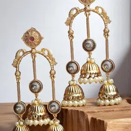 OOMPH Gold Plated Artificial Stones Studded And Beaded Dome Shape Jhumkas-13