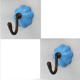 IndianShelf Turquoise Blue & Black Textured 2 Pieces Ceramic Melon Shaped Wall Hooks-image-57