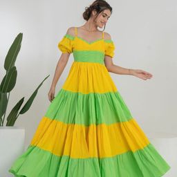 KAJODI Cotton Colourblocked Tiered Maxi Dress-image-56
