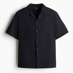 H&M Regular Fit Short-Sleeved Linen-Blend Shirt-image-94
