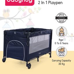 Babyhug Keep Me Close 2 in 1 Playpen Cum Baby Cot With Mosquito Net- Navy Blue (Assembly Video Available)-0