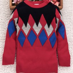Babyhug Full Sleeves Sweater Diamond Design - Red-image-47