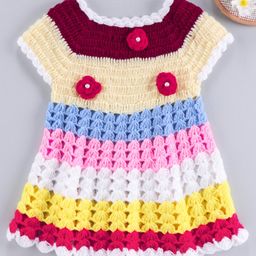 USHA ENTERPRISES Flower Crochet Short Sleeves Frock - Cream-image-98