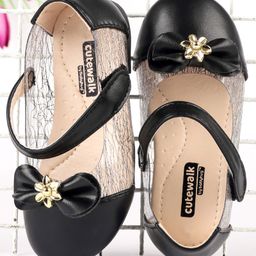 Cute Walk by Babyhug Party Wear Belly Shoes Bow Detailing - Black-image-74