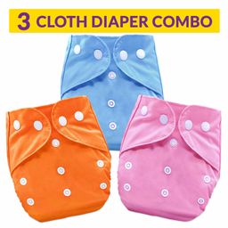 Bembika Washable & Reusable Solid Pocket Cloth Diapers Without Insert Pack of 3 - Orange Pink Blue-42