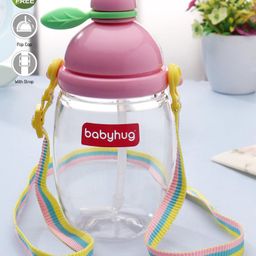 Babyhug Round Straw Sipper with Carrying Strap Pink - 410 ml-picture-1