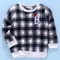 Babyoye Acrylic Full Sleeves Sweater Checked - Grey-image-1