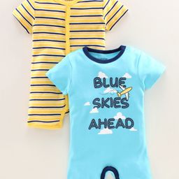 Babyoye Half Sleeves Romper Plane Print Pack of 2 - Yellow Blue-image-66