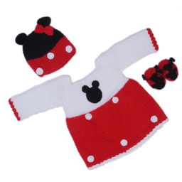 USHA ENTERPRISES Full Sleeves Polka Dots Detailing Dress With Cap & Booties - Red-image-93