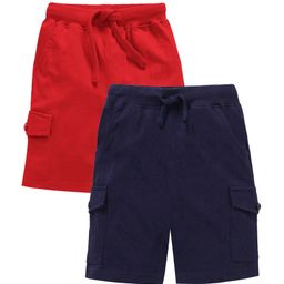 Kiddopanti Pack Of 2 Solid Colour Shorts - Red & Navy Blue-image-101