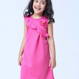 Babyhug Sleeveless Frilled Party Wear Frock with Corsage - Pink-picture-31