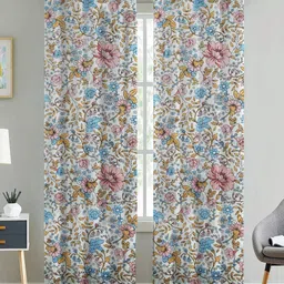 ANA White & Blue Set of 2 Floral Room Darkening Door Curtain-image-84