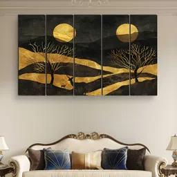 Myntra Elegant Homes Black & Gold-Toned 5 Pieces Abstract Landscape Wooden Wall Arts-image-79