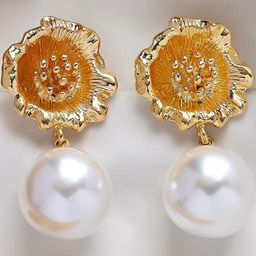 Estailo fashion Gold-Plated Pearls Beaded Contemporary Drop Earrings-image-24