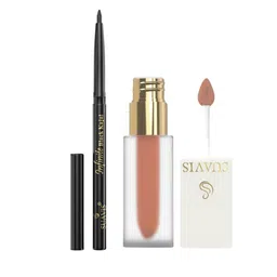 SUAVIS Set Of 2 Matte Liquid Lipstick - Cookie Butter 202 With Infinite Kajal - Black-4