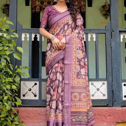 SGF11 Floral Printed Pure Linen Saree-picture-24