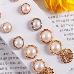 DressBerry Set Of 6 Gold-Plated Alloy Cubic Zirconia Studs-picture-44