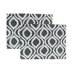 Aura 2-Pcs Grey & White Self-Designed 1800 GSM Cotton Anti Skid Bath Rugs-5