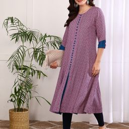 YASH GALLERY Geometric Printed Round Neck A-Line Kurta-picture-30