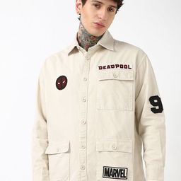 Bewakoof Men Cotton Deadpool Embroidered Oversized Cargo Shirt-image-32