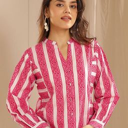 Libas Ethnic Motifs Printed Mandarin Collar StraightCotton Tunic-18