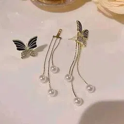 Palli Creation Korean Gold-Plated Crystals Studded & Pearls Beaded Animal Drop Earrings-43