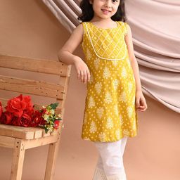 Here&Now X Kinder Kids Girls Floral Printed Regular Pure Cotton Kurti with Trousers-picture-27