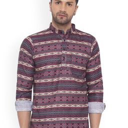 VEERA PARIDHAAN Geometric Printed Band Collar Cotton Straight Short Kurta-image-80