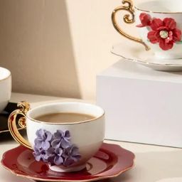 peppy little things White & Black Floral Textured Ceramic Glossy Cups-image-2