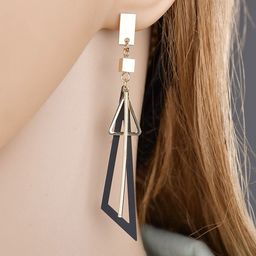 Nilu's Collection Set Of 2 Gold-Plated Fancy Hollow Triangle Long Geometric Drop Earrings image 4
