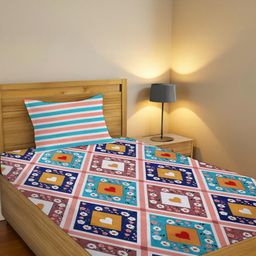 IVAZA Multicoloured Geometric 100 TC Single Bedsheet with 1 Pillow Covers-image-78