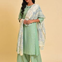 W Floral Embroidered Thread Work A-Line Kurta-image-53