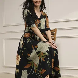 Biba Women Floral Printed Shirt Collar A-Line Midi Dress-picture-0