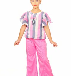 HSS TRENDS Kids-Unisex Pink Poly Georgette Clothing Set-image-30