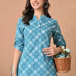 HERE&NOW Floral Printed V-Neck Pure Cotton Kurti-picture-24